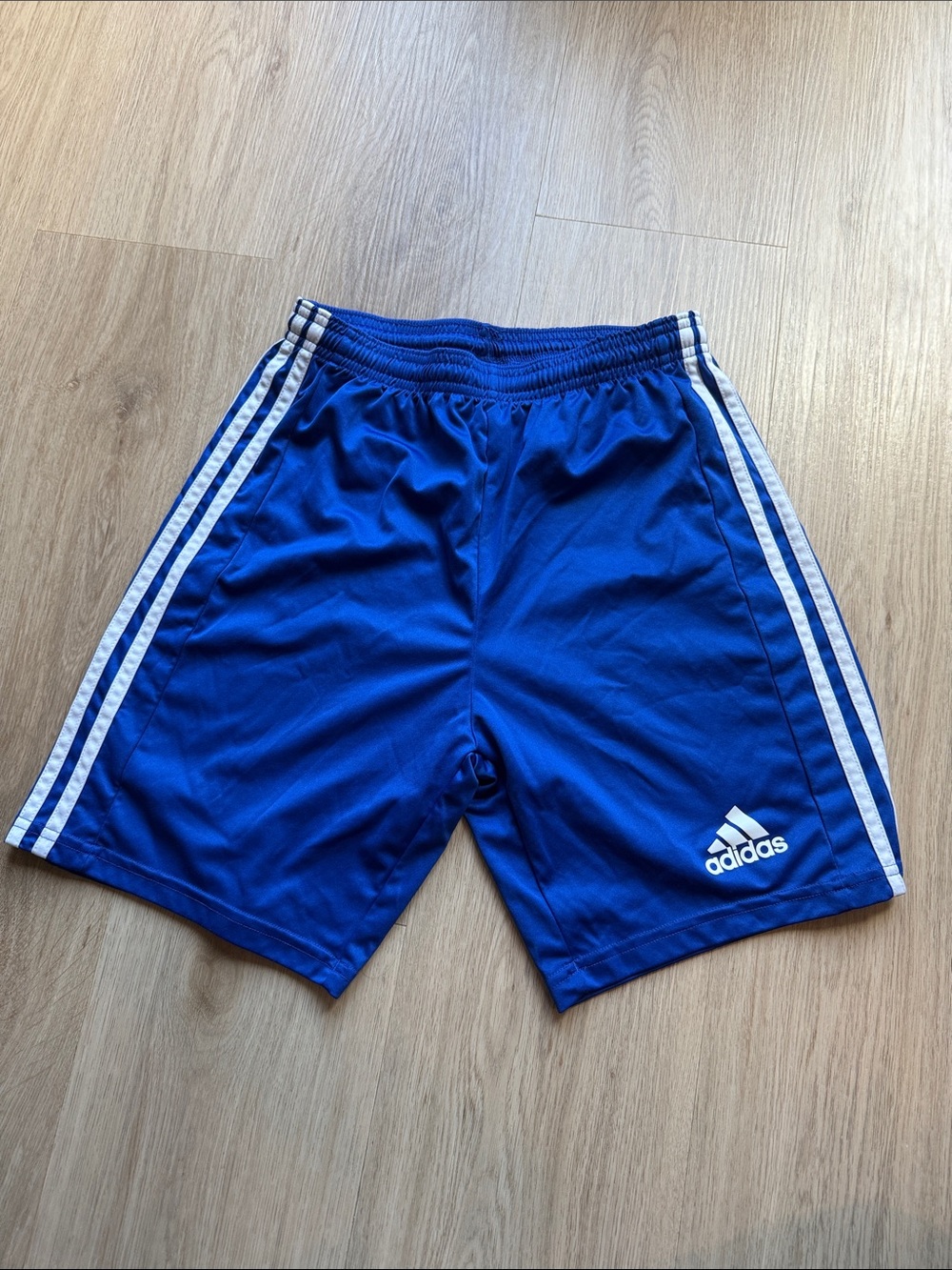Adidas Royal Blue Boys Athletic Shorts with White Stripes